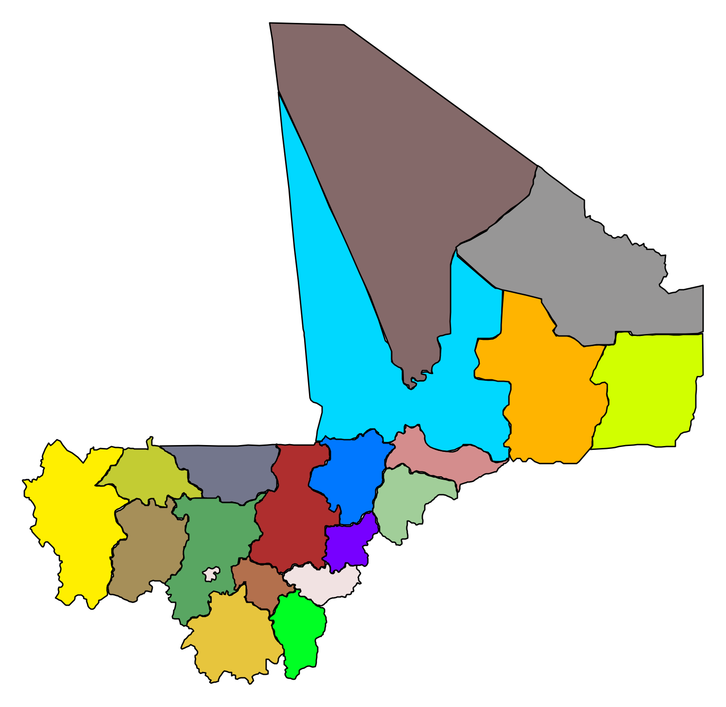 Carte officielle du Mali à 20 régions